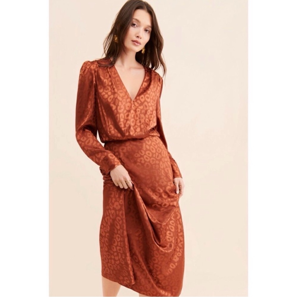 Favorite Daughter Rust Jacquard Satin Wrap Midi Dress - Picture 2 of 9